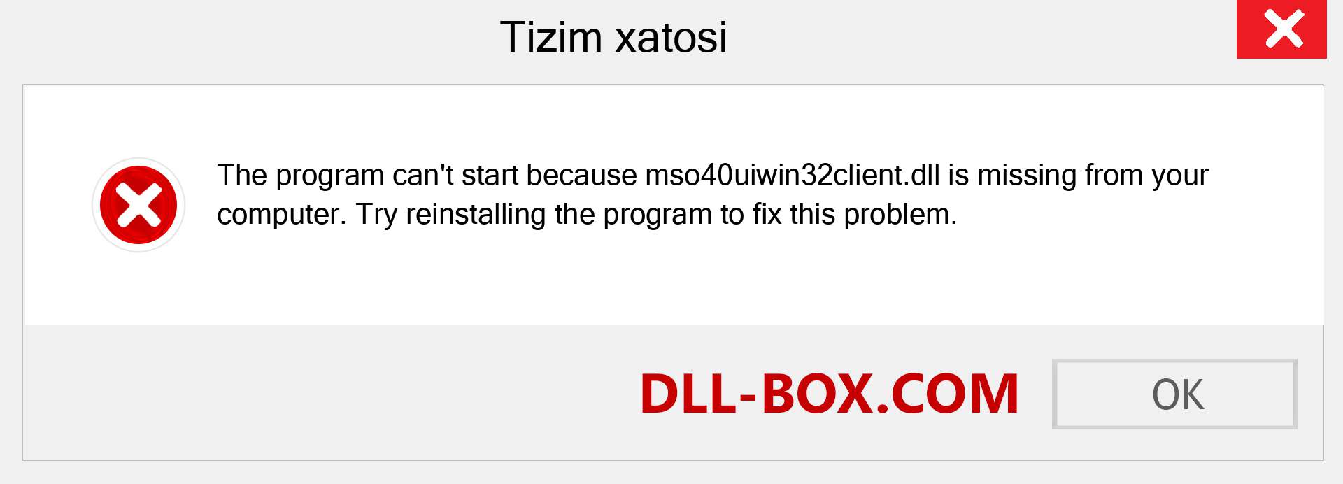 mso40uiwin32client.dll fayli yo'qolganmi?. Windows 7, 8, 10 uchun yuklab olish - Windowsda mso40uiwin32client dll etishmayotgan xatoni tuzating, rasmlar, rasmlar